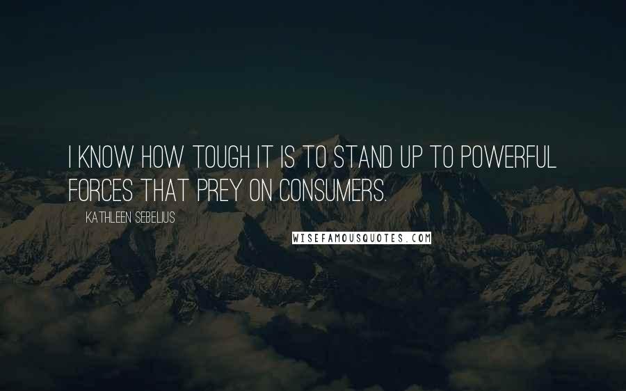 Kathleen Sebelius Quotes: I know how tough it is to stand up to powerful forces that prey on consumers.