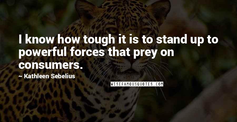 Kathleen Sebelius Quotes: I know how tough it is to stand up to powerful forces that prey on consumers.