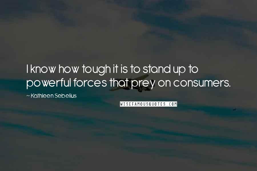 Kathleen Sebelius Quotes: I know how tough it is to stand up to powerful forces that prey on consumers.