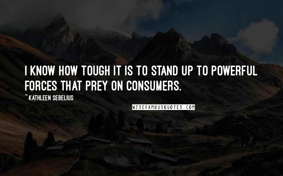 Kathleen Sebelius Quotes: I know how tough it is to stand up to powerful forces that prey on consumers.