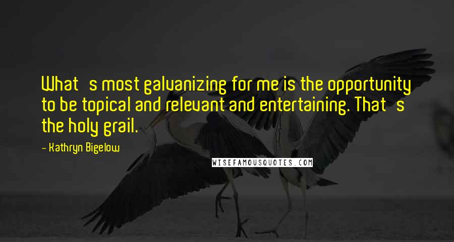 Kathryn Bigelow Quotes: What's most galvanizing for me is the opportunity to be topical and relevant and entertaining. That's the holy grail.