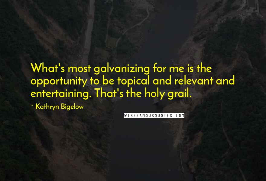 Kathryn Bigelow Quotes: What's most galvanizing for me is the opportunity to be topical and relevant and entertaining. That's the holy grail.