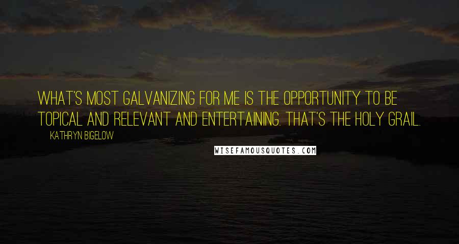 Kathryn Bigelow Quotes: What's most galvanizing for me is the opportunity to be topical and relevant and entertaining. That's the holy grail.