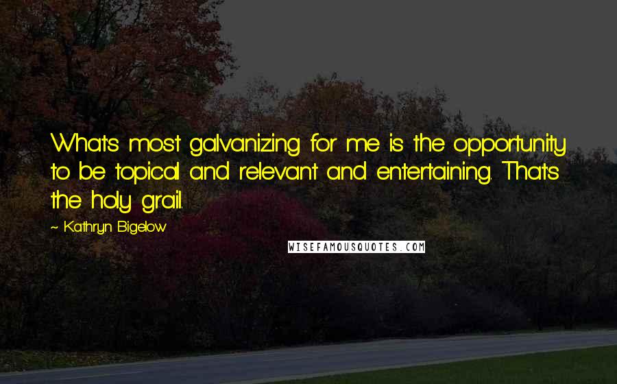 Kathryn Bigelow Quotes: What's most galvanizing for me is the opportunity to be topical and relevant and entertaining. That's the holy grail.