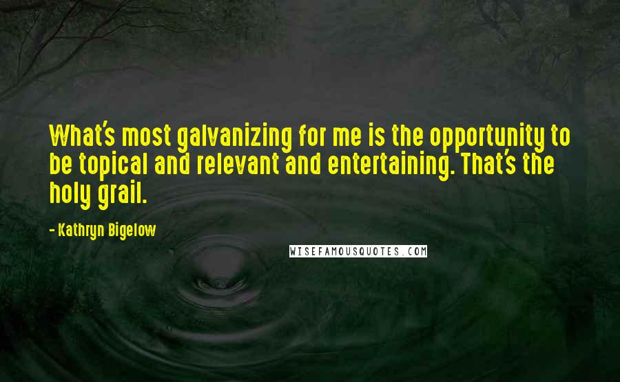 Kathryn Bigelow Quotes: What's most galvanizing for me is the opportunity to be topical and relevant and entertaining. That's the holy grail.