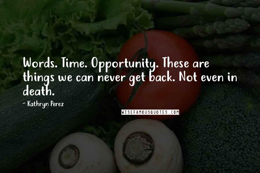 Kathryn Perez Quotes: Words. Time. Opportunity. These are things we can never get back. Not even in death.