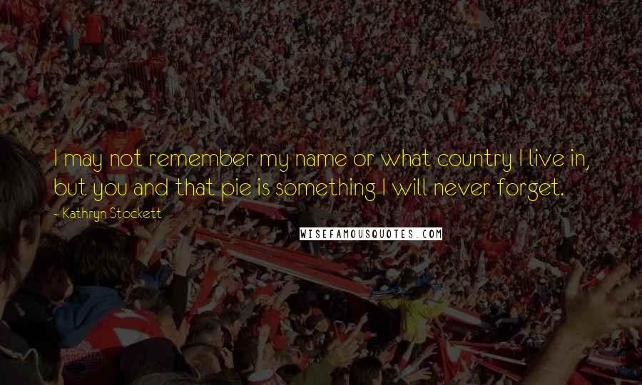 Kathryn Stockett Quotes: I may not remember my name or what country I live in, but you and that pie is something I will never forget.