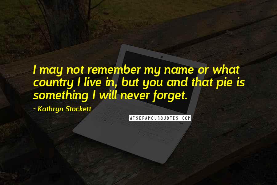 Kathryn Stockett Quotes: I may not remember my name or what country I live in, but you and that pie is something I will never forget.
