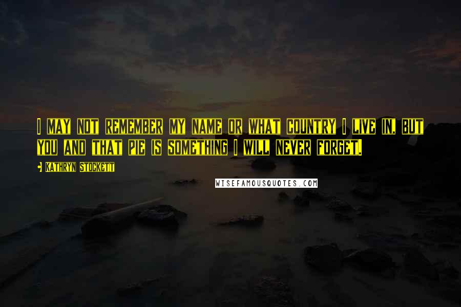 Kathryn Stockett Quotes: I may not remember my name or what country I live in, but you and that pie is something I will never forget.