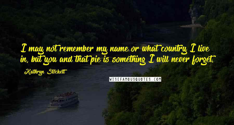 Kathryn Stockett Quotes: I may not remember my name or what country I live in, but you and that pie is something I will never forget.