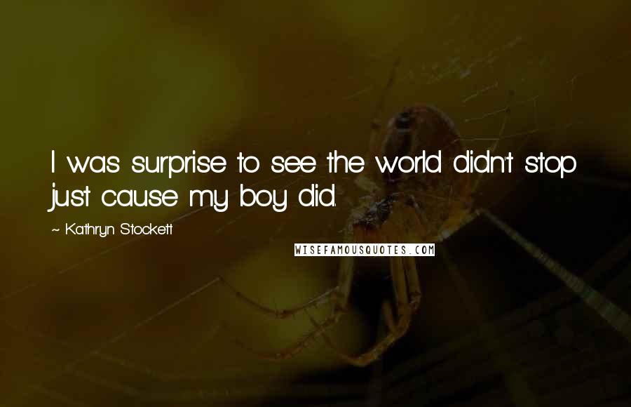 Kathryn Stockett Quotes: I was surprise to see the world didn't stop just cause my boy did.