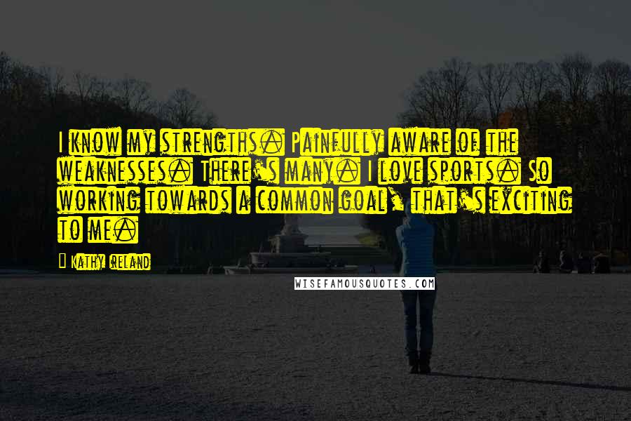 Kathy Ireland Quotes: I know my strengths. Painfully aware of the weaknesses. There's many. I love sports. So working towards a common goal, that's exciting to me.