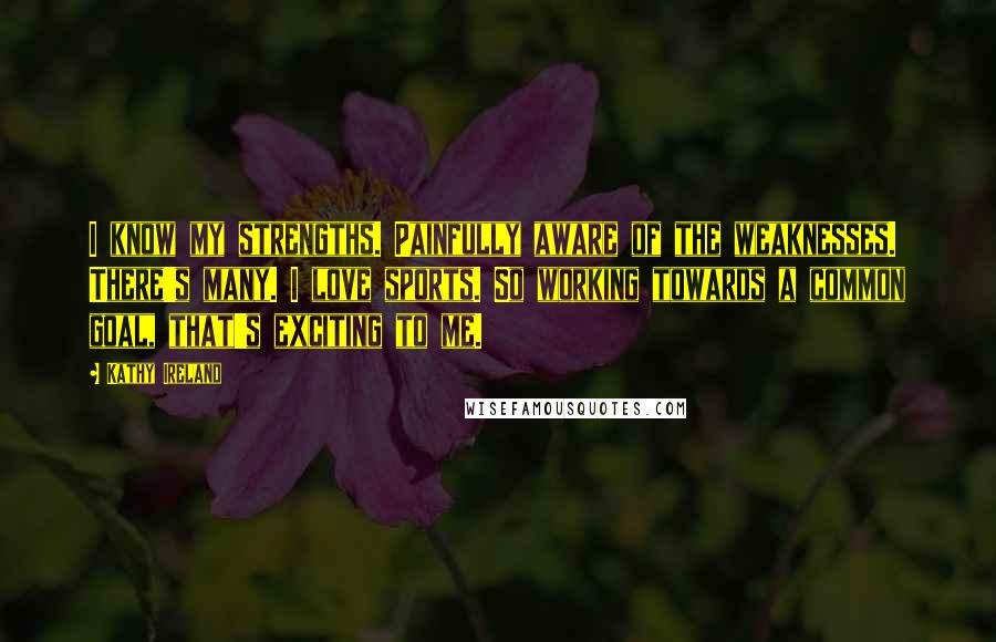 Kathy Ireland Quotes: I know my strengths. Painfully aware of the weaknesses. There's many. I love sports. So working towards a common goal, that's exciting to me.