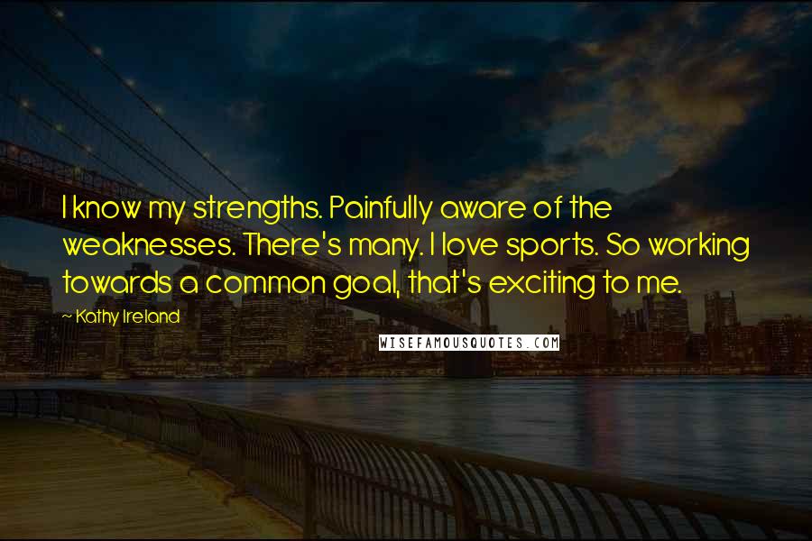 Kathy Ireland Quotes: I know my strengths. Painfully aware of the weaknesses. There's many. I love sports. So working towards a common goal, that's exciting to me.