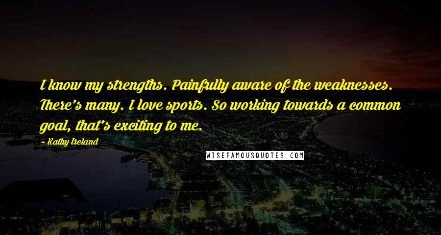 Kathy Ireland Quotes: I know my strengths. Painfully aware of the weaknesses. There's many. I love sports. So working towards a common goal, that's exciting to me.