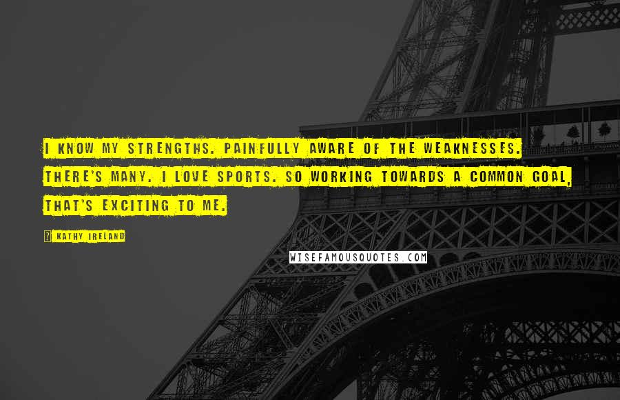 Kathy Ireland Quotes: I know my strengths. Painfully aware of the weaknesses. There's many. I love sports. So working towards a common goal, that's exciting to me.