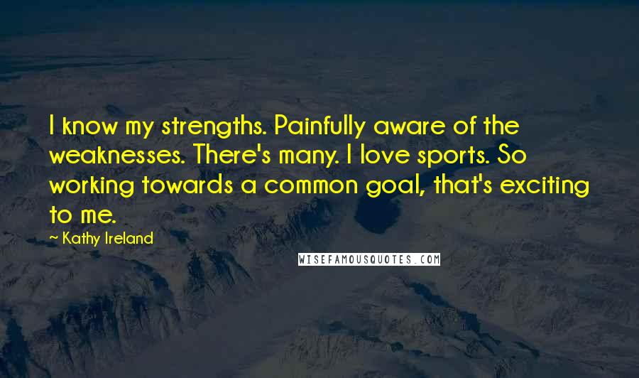 Kathy Ireland Quotes: I know my strengths. Painfully aware of the weaknesses. There's many. I love sports. So working towards a common goal, that's exciting to me.