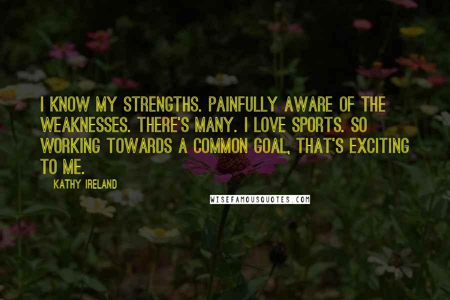 Kathy Ireland Quotes: I know my strengths. Painfully aware of the weaknesses. There's many. I love sports. So working towards a common goal, that's exciting to me.