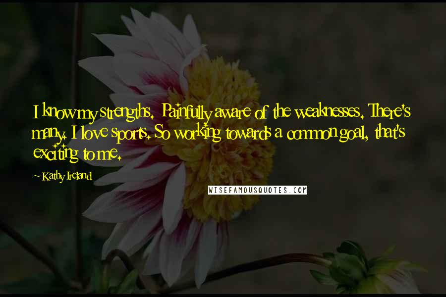 Kathy Ireland Quotes: I know my strengths. Painfully aware of the weaknesses. There's many. I love sports. So working towards a common goal, that's exciting to me.