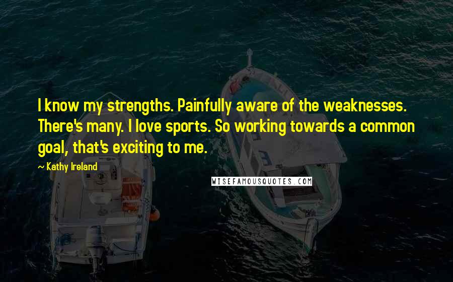 Kathy Ireland Quotes: I know my strengths. Painfully aware of the weaknesses. There's many. I love sports. So working towards a common goal, that's exciting to me.
