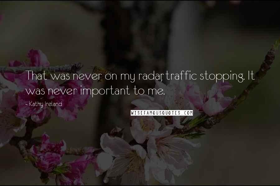 Kathy Ireland Quotes: That was never on my radar, traffic stopping. It was never important to me.