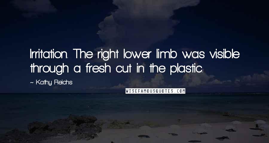 Kathy Reichs Quotes: Irritation. The right lower limb was visible through a fresh cut in the plastic.