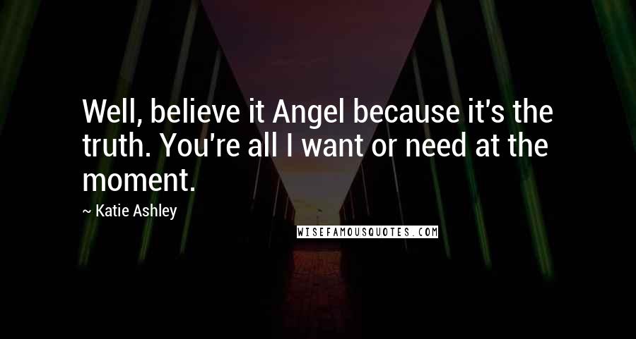 Katie Ashley Quotes: Well, believe it Angel because it's the truth. You're all I want or need at the moment.