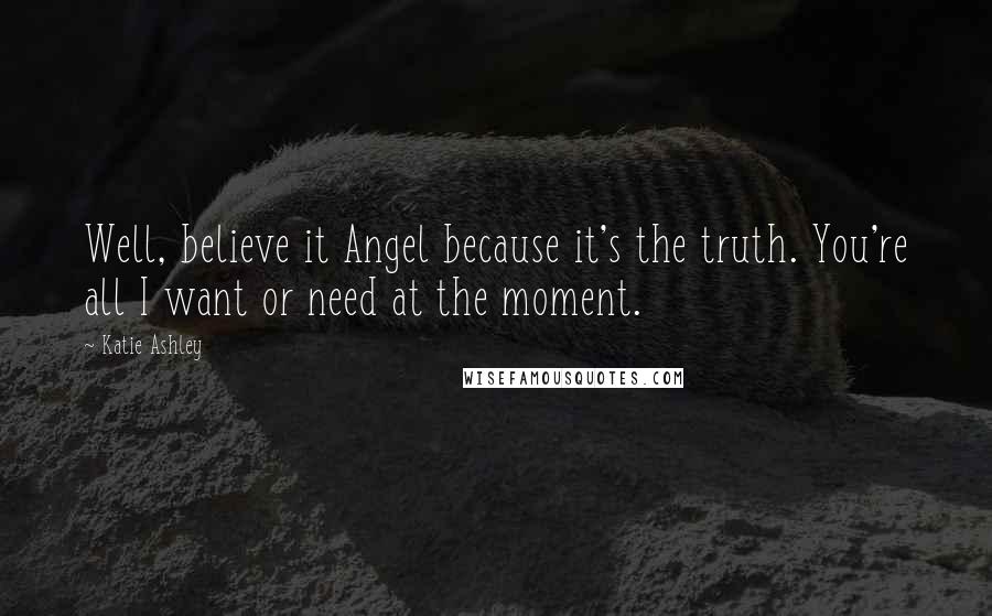 Katie Ashley Quotes: Well, believe it Angel because it's the truth. You're all I want or need at the moment.