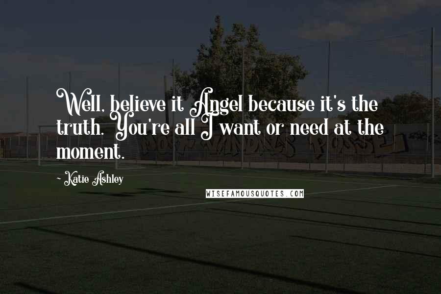 Katie Ashley Quotes: Well, believe it Angel because it's the truth. You're all I want or need at the moment.