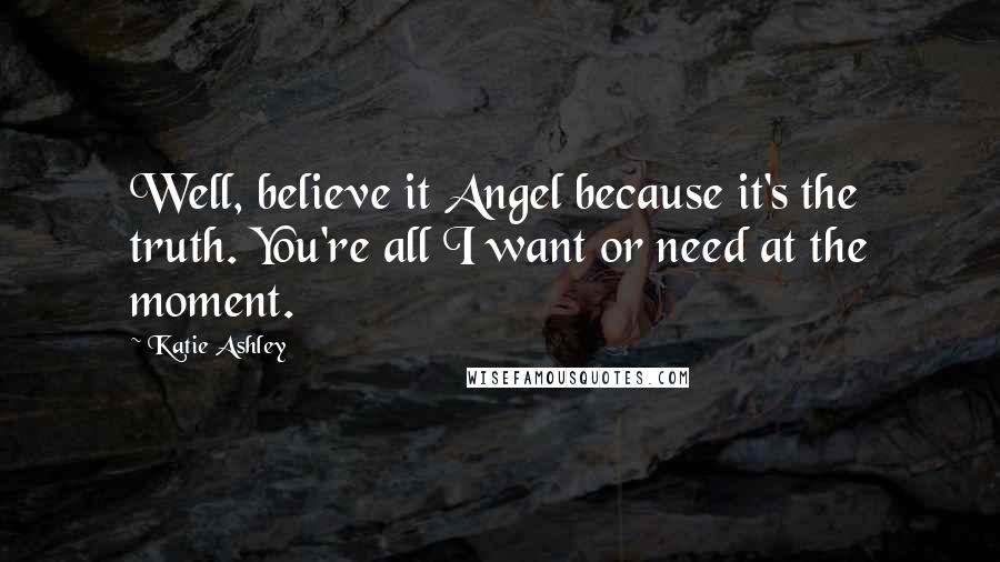 Katie Ashley Quotes: Well, believe it Angel because it's the truth. You're all I want or need at the moment.