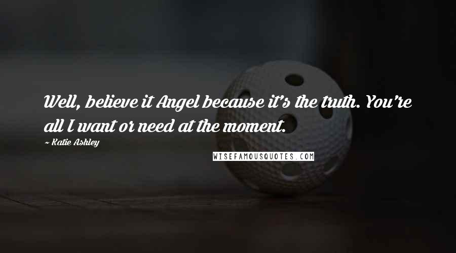 Katie Ashley Quotes: Well, believe it Angel because it's the truth. You're all I want or need at the moment.