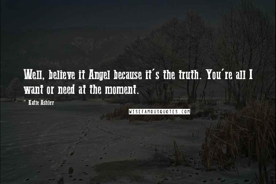 Katie Ashley Quotes: Well, believe it Angel because it's the truth. You're all I want or need at the moment.