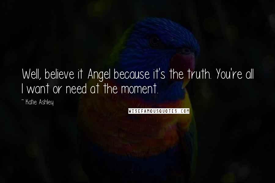 Katie Ashley Quotes: Well, believe it Angel because it's the truth. You're all I want or need at the moment.