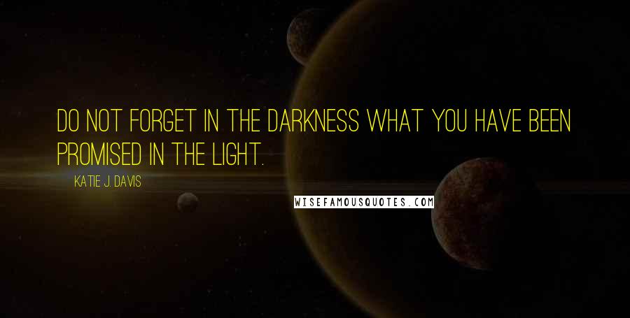 Katie J. Davis Quotes: Do not forget in the darkness what you have been promised in the light.