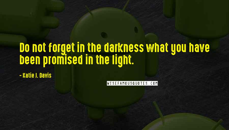 Katie J. Davis Quotes: Do not forget in the darkness what you have been promised in the light.