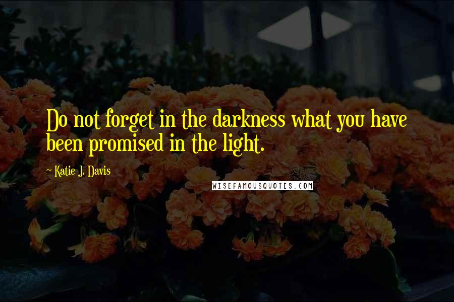 Katie J. Davis Quotes: Do not forget in the darkness what you have been promised in the light.