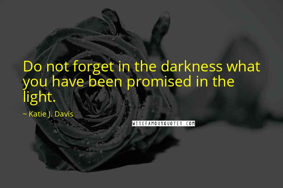 Katie J. Davis Quotes: Do not forget in the darkness what you have been promised in the light.