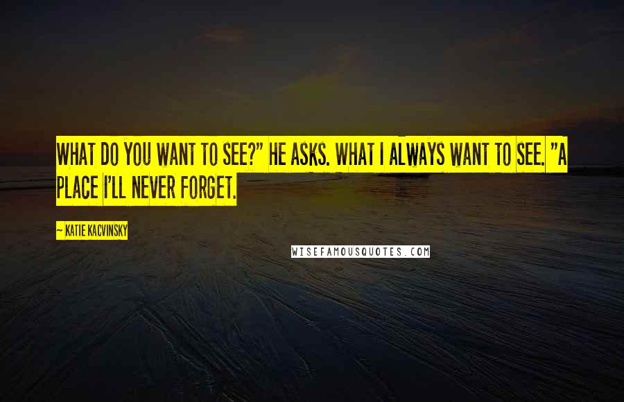 Katie Kacvinsky Quotes: What do you want to see?" he asks. What I always want to see. "A place I'll never forget.