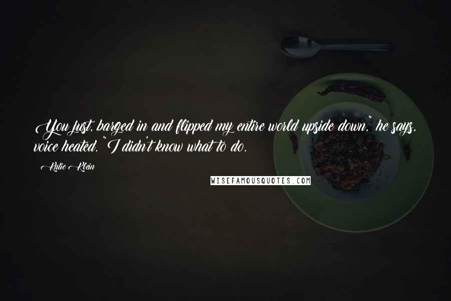Katie Klein Quotes: You just, barged in and flipped my entire world upside down," he says, voice heated. "I didn't know what to do.