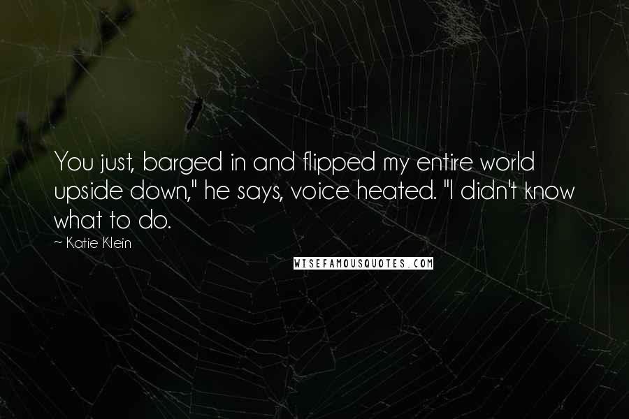 Katie Klein Quotes: You just, barged in and flipped my entire world upside down," he says, voice heated. "I didn't know what to do.