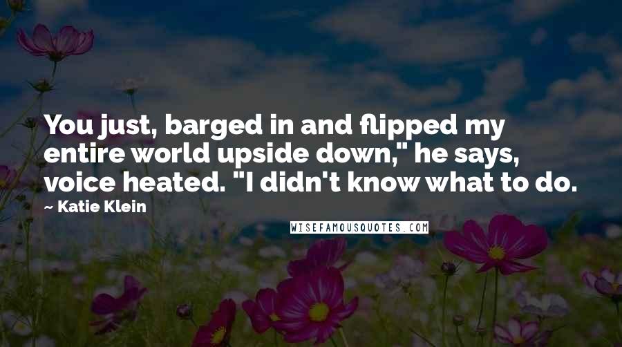 Katie Klein Quotes: You just, barged in and flipped my entire world upside down," he says, voice heated. "I didn't know what to do.