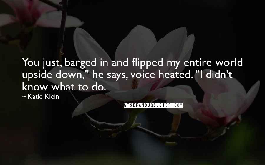 Katie Klein Quotes: You just, barged in and flipped my entire world upside down," he says, voice heated. "I didn't know what to do.