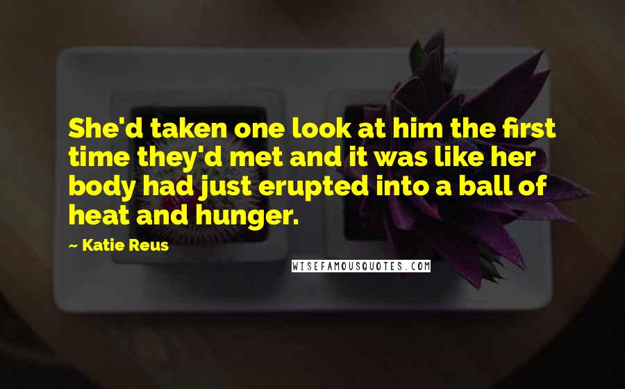 Katie Reus Quotes: She'd taken one look at him the first time they'd met and it was like her body had just erupted into a ball of heat and hunger.