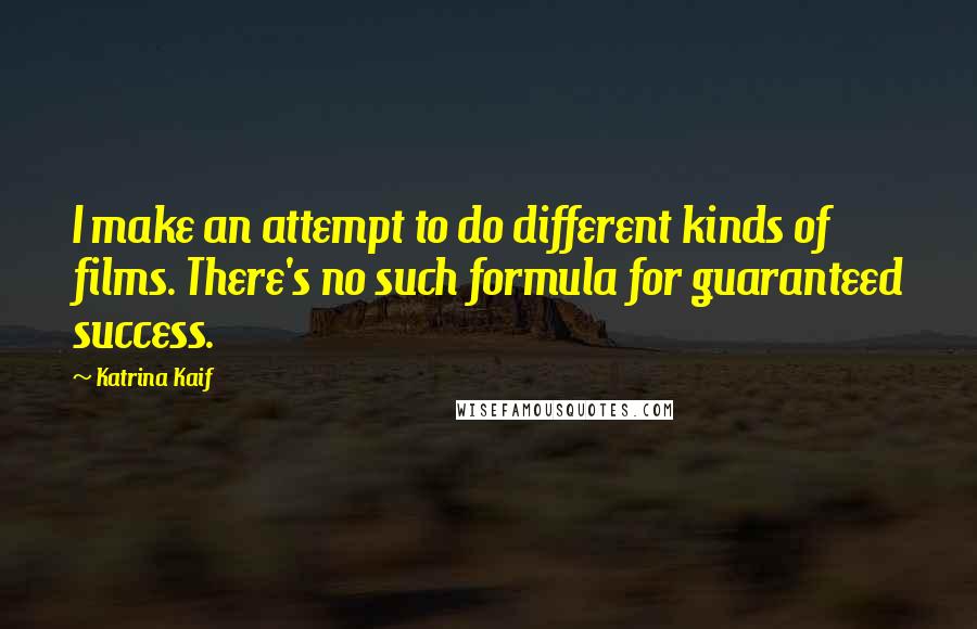 Katrina Kaif Quotes: I make an attempt to do different kinds of films. There's no such formula for guaranteed success.