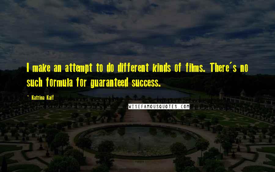 Katrina Kaif Quotes: I make an attempt to do different kinds of films. There's no such formula for guaranteed success.