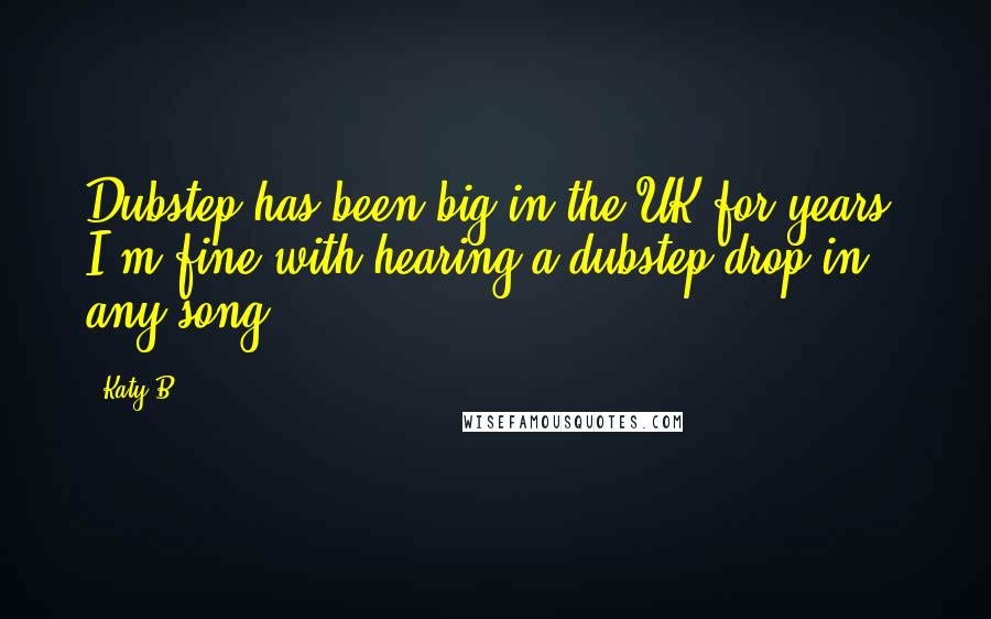 Katy B Quotes: Dubstep has been big in the UK for years. I'm fine with hearing a dubstep drop in any song.
