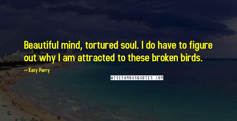 Katy Perry Quotes: Beautiful mind, tortured soul. I do have to figure out why I am attracted to these broken birds.