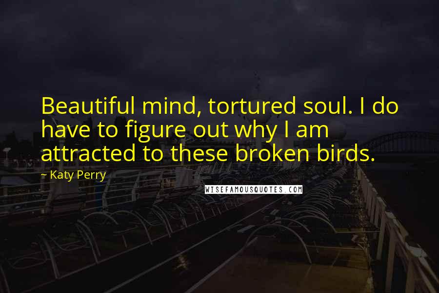 Katy Perry Quotes: Beautiful mind, tortured soul. I do have to figure out why I am attracted to these broken birds.