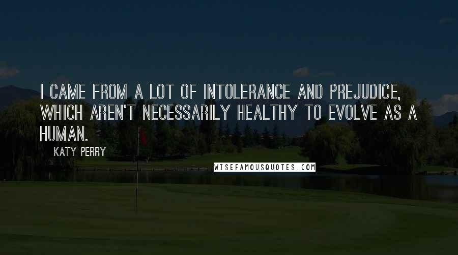 Katy Perry Quotes: I came from a lot of intolerance and prejudice, which aren't necessarily healthy to evolve as a human.
