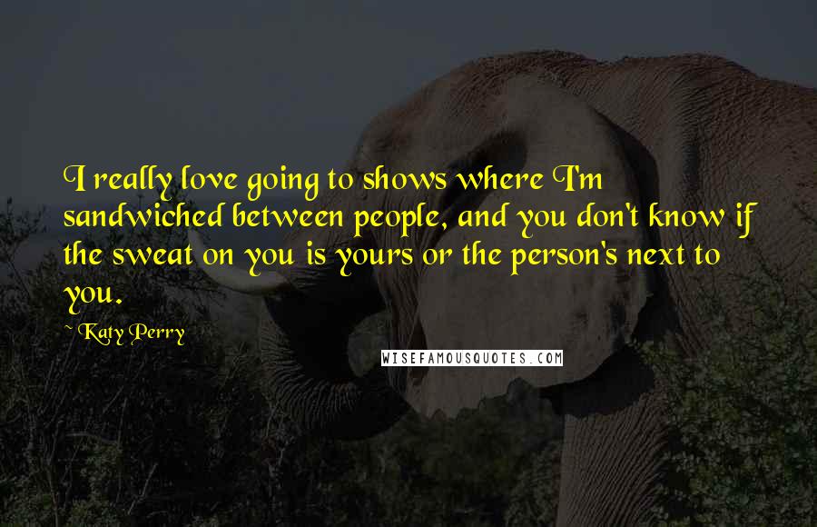 Katy Perry Quotes: I really love going to shows where I'm sandwiched between people, and you don't know if the sweat on you is yours or the person's next to you.